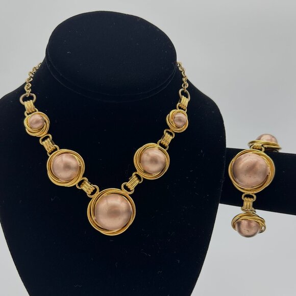 Vintage 1980s Gold and Rose Gold Necklace and Bracelet Set - Picture 1 of 6